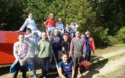 Des jeunes du collège participent aux vendanges ouvertes à l’ARCHE, à la Rebellerie, le samedi matin 5 octobre